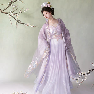 Graceful Purple Hanfu women's Song Dynasty embroidered big-sleeved shirt with layered skirt and floral embroidery.