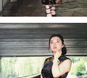 Plus Size Sleeveless Qipao – New Chinese Style Vintage-Inspired Gold Foil Cheongsam for Women - Yandan_Hanfu