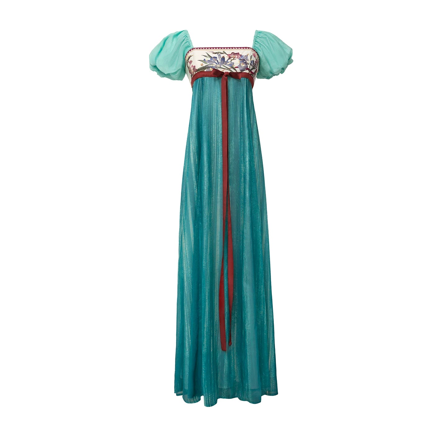[Entering the curtain spring]  embroidered long dress bubble sleeves early spring beautiful dress