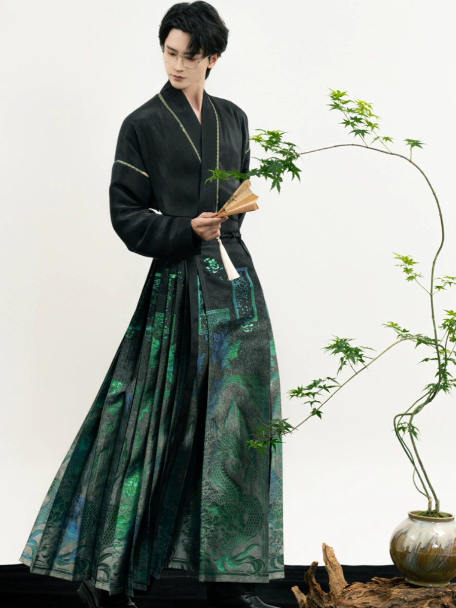 Unisex Hanfu Set – New Chinese Style Cross Jacket & Horse-Face Skirt Modern Hanfu Male