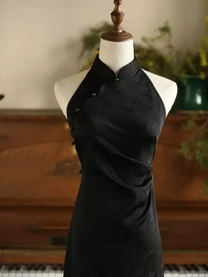 Black Qipao Dress – New Chinese Style Plus Size Vintage-Inspired Elegant Daily Cheongsam for Women - Yandan_Hanfu