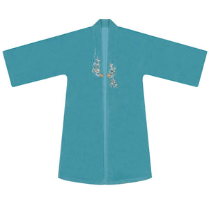 Teal floral coat displayed alone