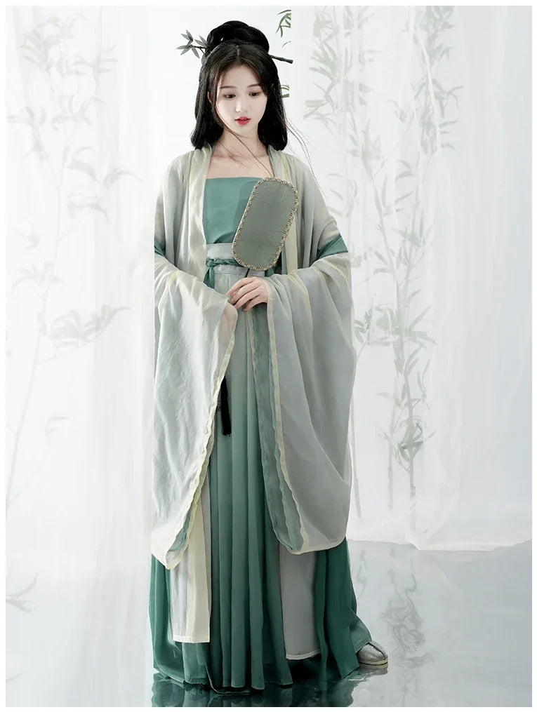 Song Dynasty | Hanfu Women's Green Daily Long Gown Wrap Skirt One Set(No lash) / L Song Dynasty | Hanfu Women's Green Daily Long Gown Wrap Skirt One Set(No lash) / L