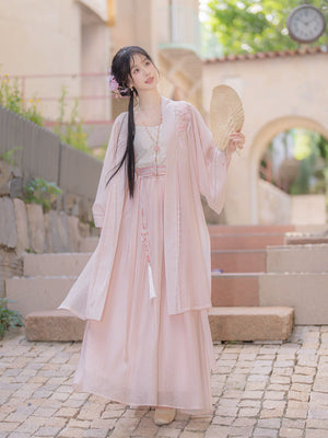 Peach Early Summer pink Hanfu skirt and camisole look