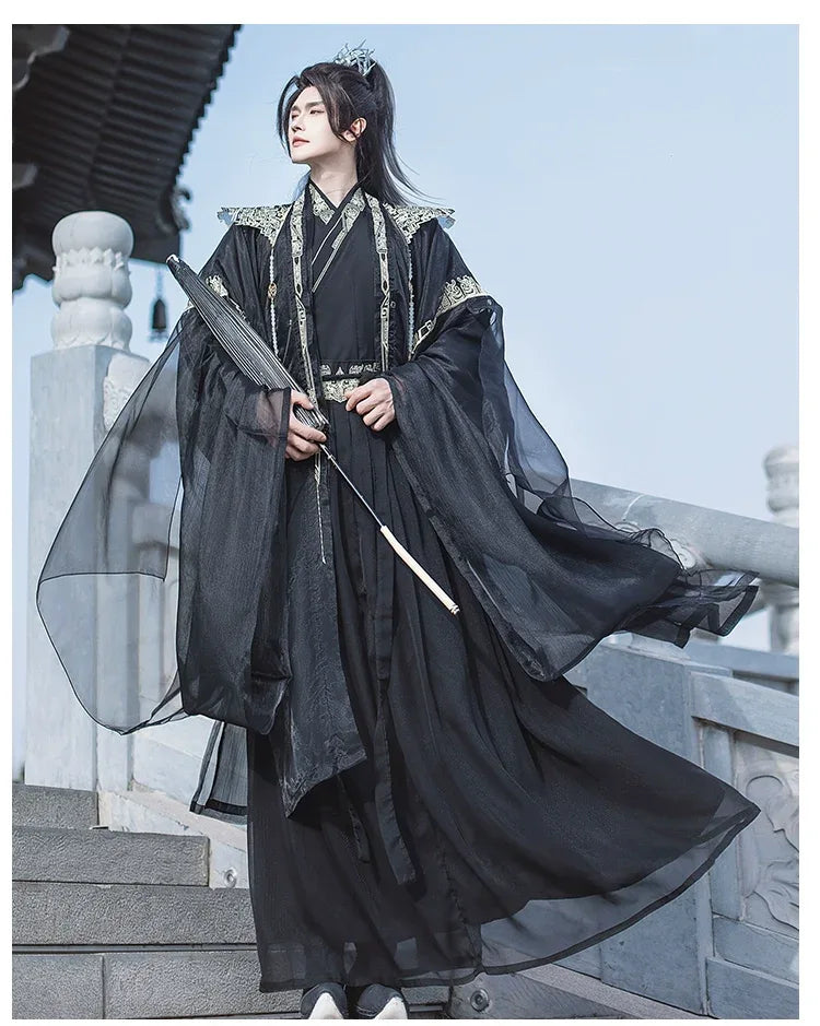 Cloud Collar Elegance Unisex White Embroidered Modern Hanfu | Flowi Black / S Cloud Collar Elegance Unisex White Embroidered Modern Hanfu | Flowi Black / S