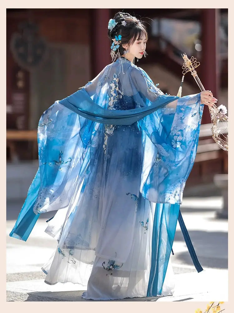 This blue hanfu for women features elegant hanfu sleeves, intricate hanfu patterns, and layered designs. Perfect as a princess hanfu dress, fairy hanfu dress, or sexy hanfu, it’s inspired by Tang Dynasty hanfu and ideal for hanfu cosplay or hanfu dance styles. Shop plus size hanfu, hanfu skirts, and more at our trusted hanfu shop. Wondering where to buy hanfu? Explore hanfu for sale from top Chinese clothing brands and the best Chinese designer clothing websites at our Chinese clothing store online.