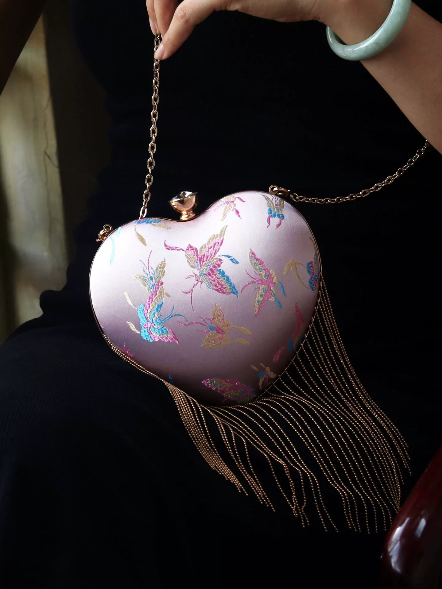 Pink retro mini love mouth gold shoulder crossbody Chinese style handbag classical women