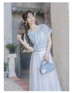 Sea Salt Bubble modern Hanfu Tencel top and Song pants product photo 12