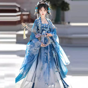 This blue hanfu for women features elegant hanfu sleeves, intricate hanfu patterns, and layered designs. Perfect as a princess hanfu dress, fairy hanfu dress, or sexy hanfu, it’s inspired by Tang Dynasty hanfu and ideal for hanfu cosplay or hanfu dance styles. Shop plus size hanfu, hanfu skirts, and more at our trusted hanfu shop. Wondering where to buy hanfu? Explore hanfu for sale from top Chinese clothing brands and the best Chinese designer clothing websites at our Chinese clothing store online.