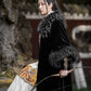 Hanfu Cape with Detachable Imitation Raccoon Fur Collar for Men in Black, Perfect for Spring and Autumn