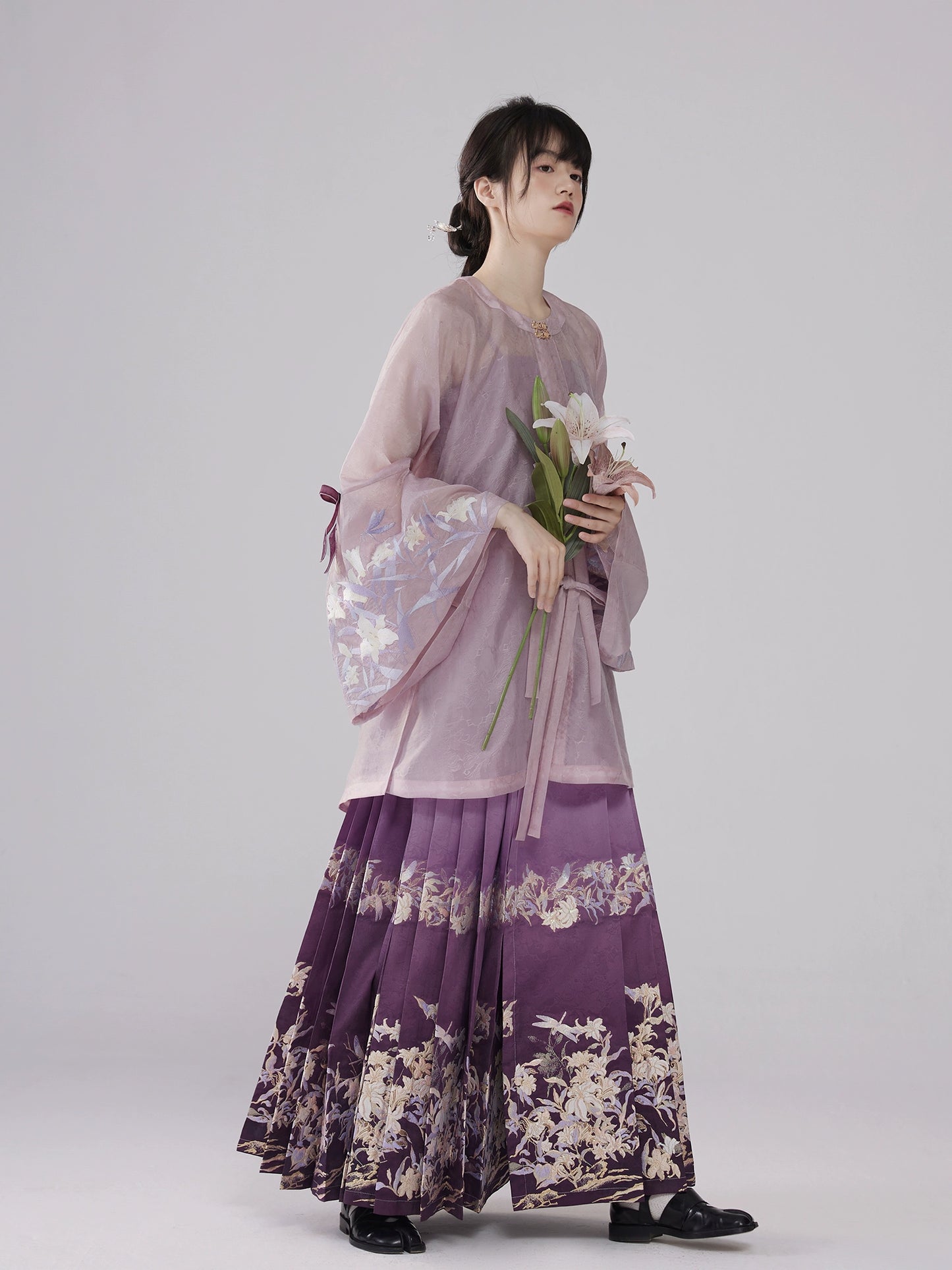 [Mountain Mist Lily] Imitation Makeup Flower Horse Dress Crew Neck Ming Hanfu Suit Women