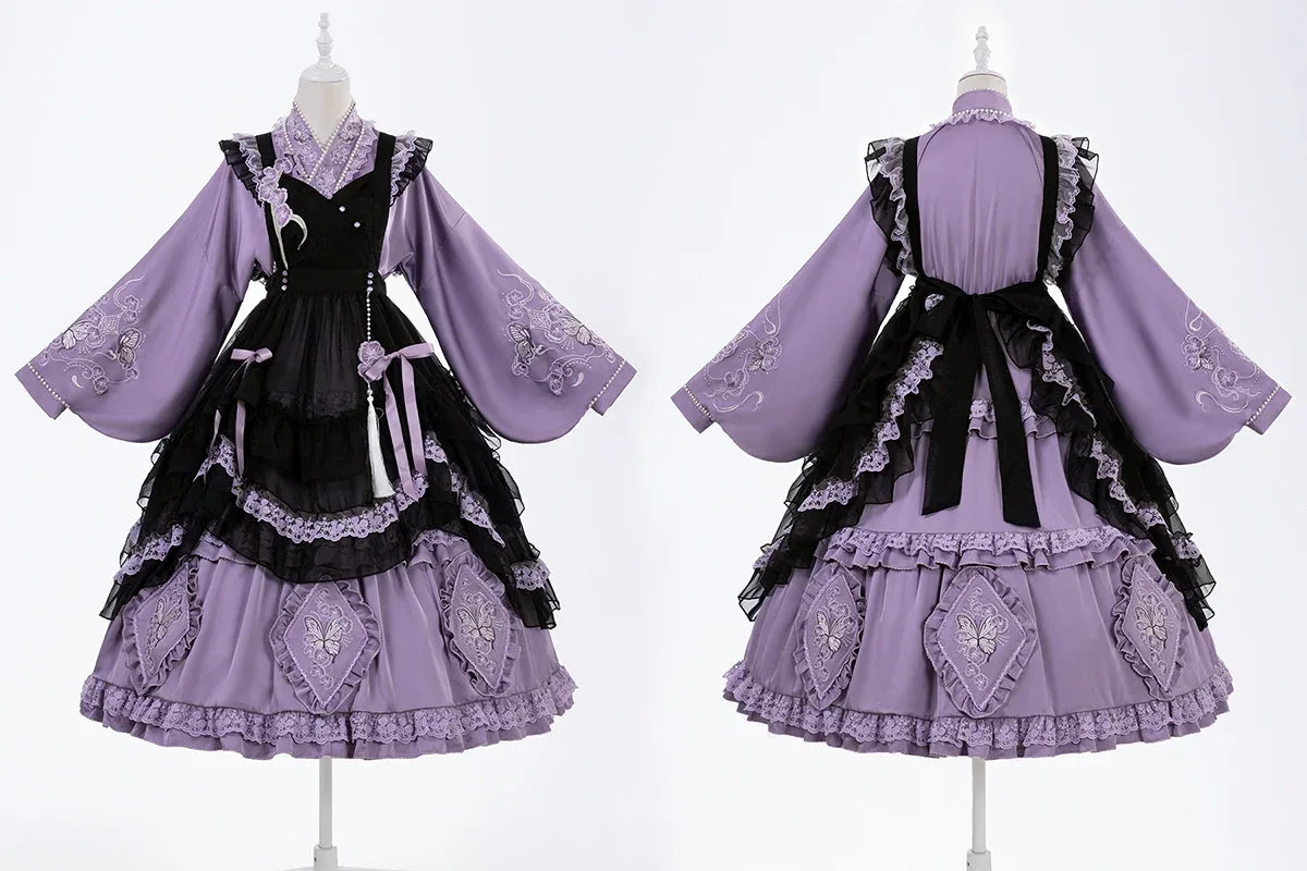 Chinese-Inspired Purple Lolita Dress – Elegant Daily Wear with Apron, Vintage Maid Style & Cottagecore Touch - Yandan_Hanfu