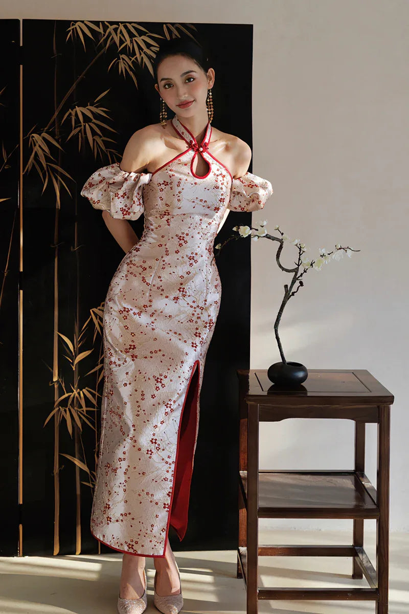 red cheongsam wedding dress Red Sequin Fishtail Qipao for women