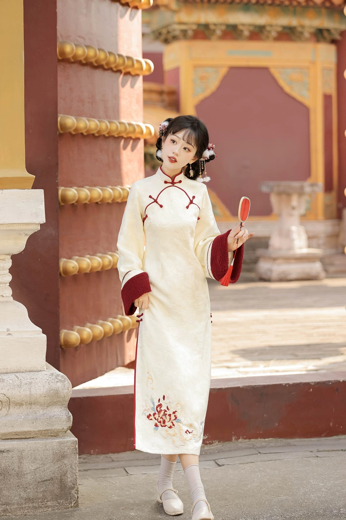 autumn and winter lolita spring dawn Chinese style short vest new year red robe long sleeve op cheongsam dress