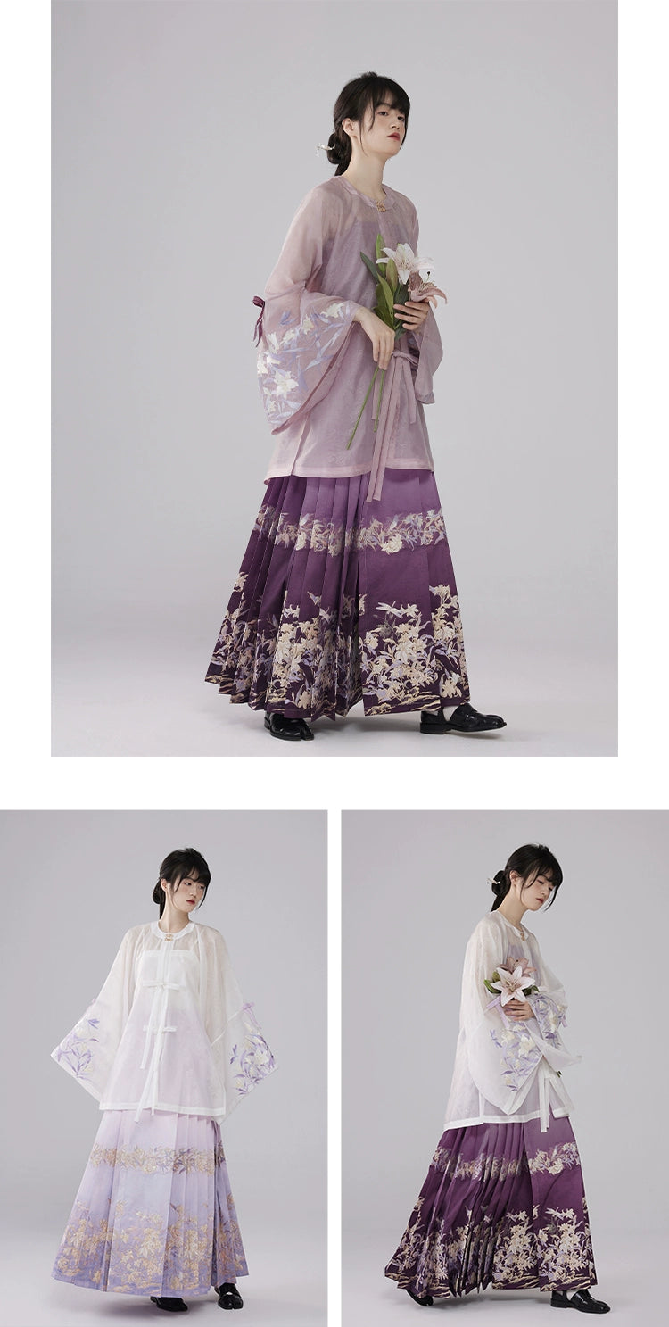 [Mountain Mist Lily] Imitation Makeup Flower Horse Dress Crew Neck Ming Hanfu Suit Women