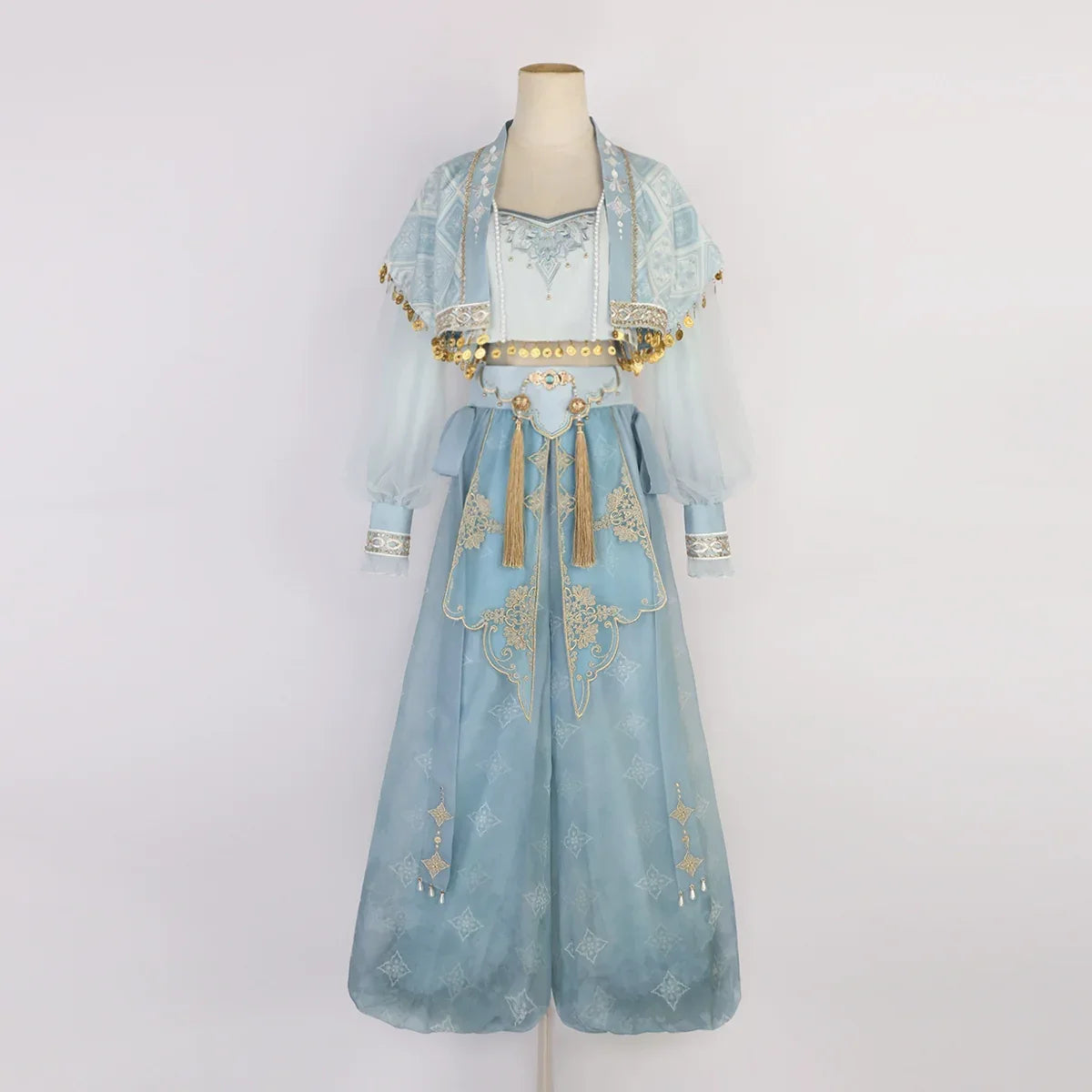 Cloud Traveler- Hanfu Princess Jasmine Blue Suit | Ethnic Style Full three-piece set / M Cloud Traveler- Hanfu Princess Jasmine Blue Suit | Ethnic Style Full three-piece set / M