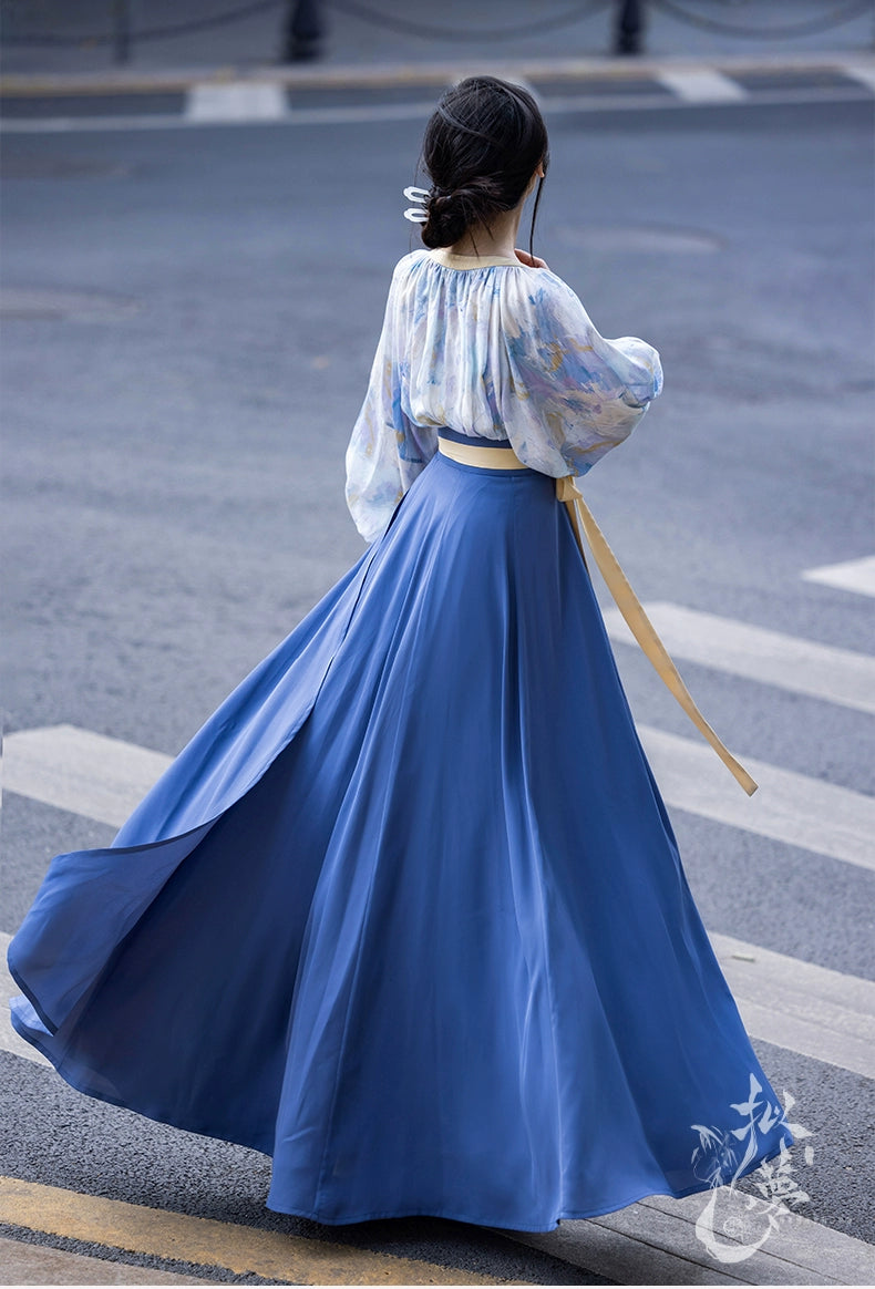 This blue modern hanfu features elegant hanfu sleeves, a stylish hanfu jacket, and timeless charm. Perfect for a princess hanfu dress, fairy hanfu dress, or casual hanfu, it suits every hanfu woman. Layer with a hanfu shirt or wear as a modern hanfu dress, inspired by Ming Dynasty hanfu. Ideal for hanfu cosplay or as a cozy winter hanfu, it’s available at our trusted hanfu shop. Wondering where to buy hanfu? Start here for authentic styles.