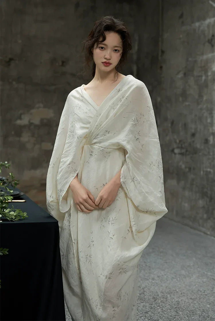 100% Ramie Modern Chinese Dress – Zen-Inspired Summer Travel Maxi wit eggshell yellow / L 100% Ramie Modern Chinese Dress – Zen-Inspired Summer Travel Maxi wit eggshell yellow / L