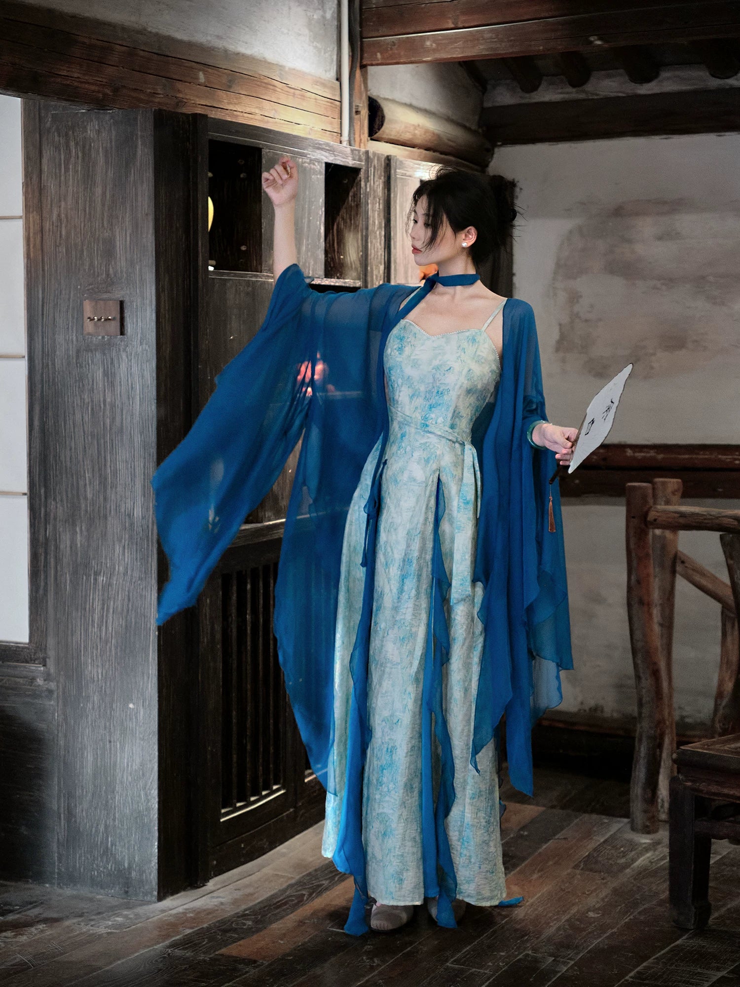 Yu Bai Xin Qingshan Line New Chinese Style Blue Butterfly Dress Set Green dress, Tencel jacquard / Small size Yu Bai Xin Qingshan Line New Chinese Style Blue Butterfly Dress Set Green dress, Tencel jacquard / Small size