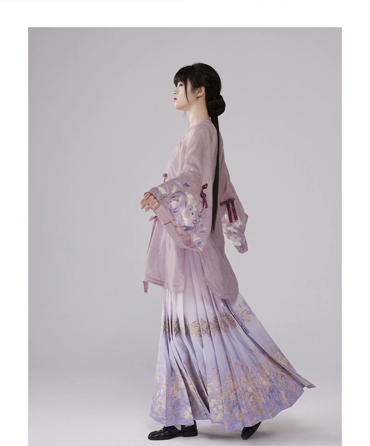 [Mountain Mist Lily] Imitation Makeup Flower Horse Dress Crew Neck Ming Hanfu Suit Women