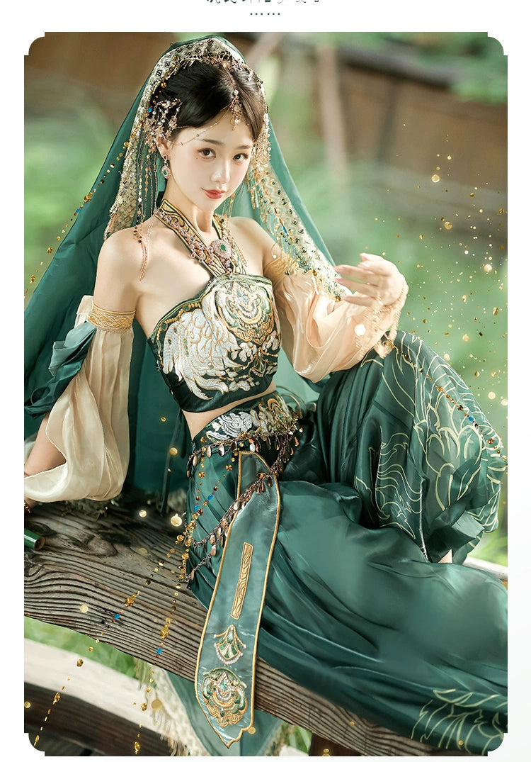 Discover green hanfu for women with elegant hanfu sleeves, intricate hanfu patterns, and layered designs. Perfect for princess hanfu dress, fairy hanfu dress, sexy hanfu, or hanfu cosplay. Pair with a hanfu skirt, hanfu coat, or dark green hanfu jacket. For men, shop modern hanfu male robes inspired by Tang Dynasty hanfu. Visit our hanfu shop for the best hanfu for sale.