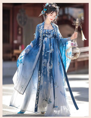 This blue hanfu for women features elegant hanfu sleeves, intricate hanfu patterns, and layered designs. Perfect as a princess hanfu dress, fairy hanfu dress, or sexy hanfu, it’s inspired by Tang Dynasty hanfu and ideal for hanfu cosplay or hanfu dance styles. Shop plus size hanfu, hanfu skirts, and more at our trusted hanfu shop. Wondering where to buy hanfu? Explore hanfu for sale from top Chinese clothing brands and the best Chinese designer clothing websites at our Chinese clothing store online.