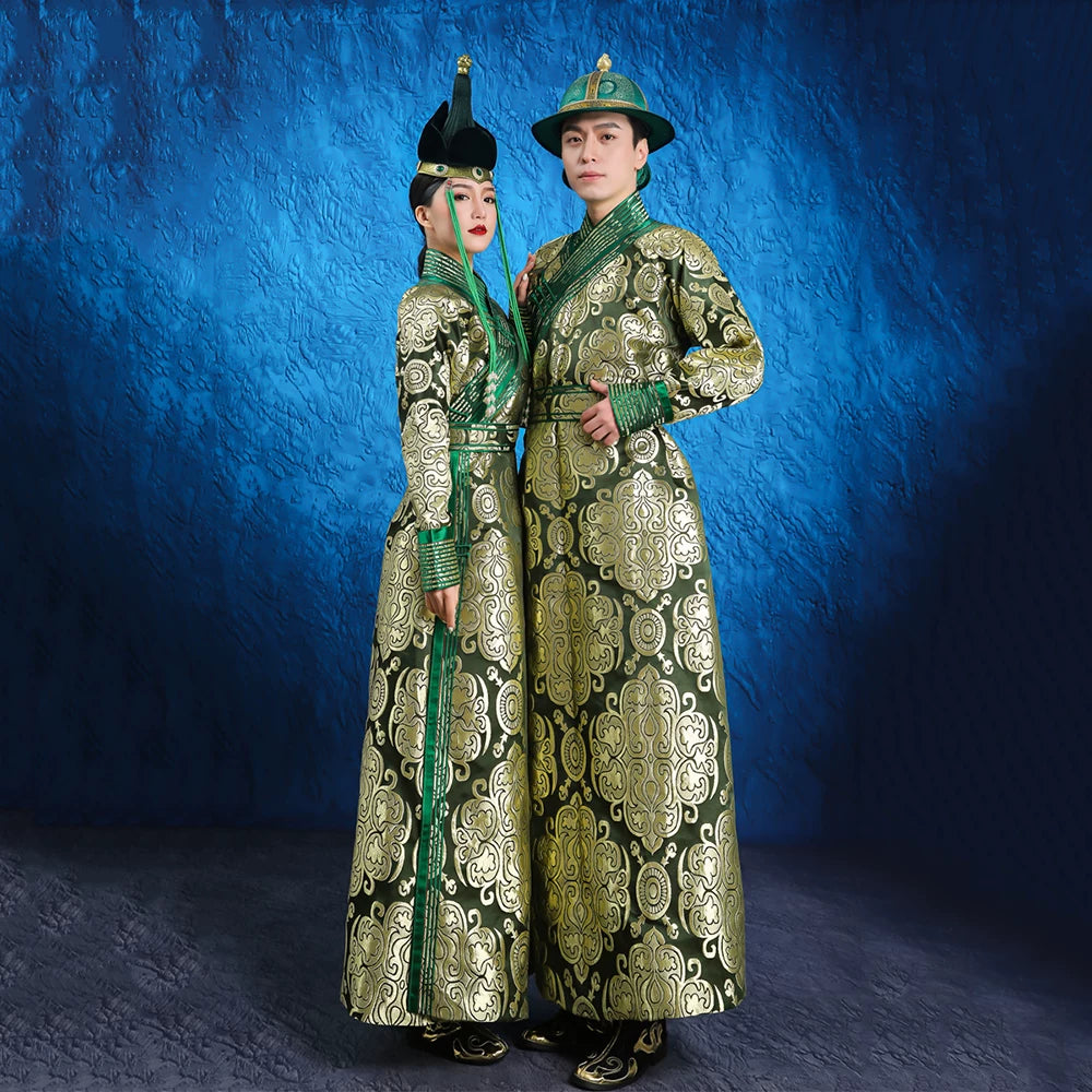 Green Mongolian Wedding Robe | Parent-Child & Couple Dress Set Women's Green clothing / Men's XL recommended weight 70-80kg Green Mongolian Wedding Robe | Parent-Child & Couple Dress Set Women's Green clothing / Men's XL recommended weight 70-80kg