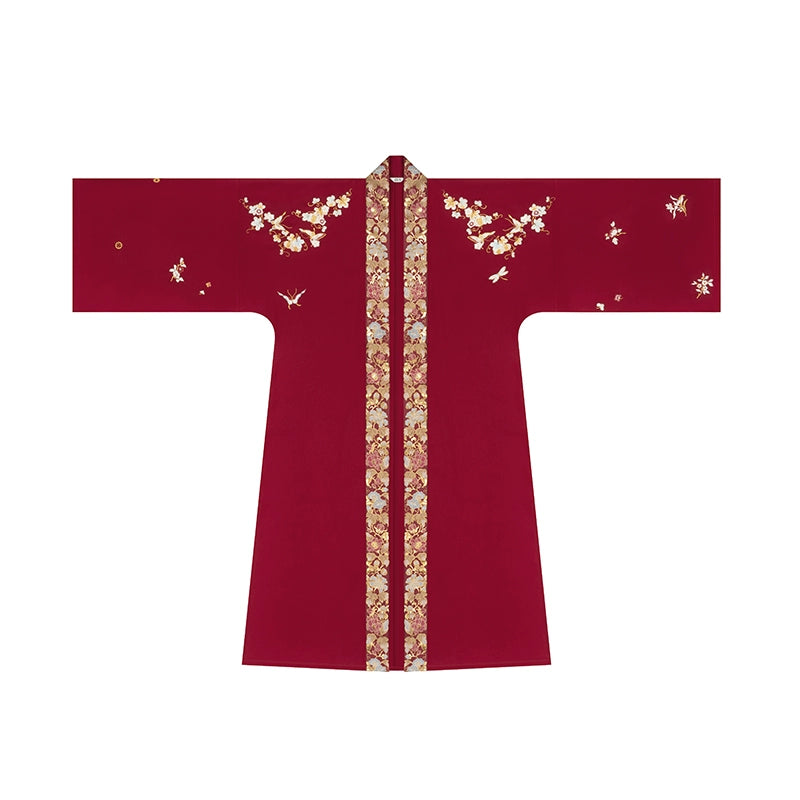 Back view of red embroidered outer robe from [Dan Que Acacia] New Chinese Style Red Wedding Dress set.