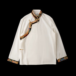 Gold trim white shirt option for men's Tibetan robe outfit