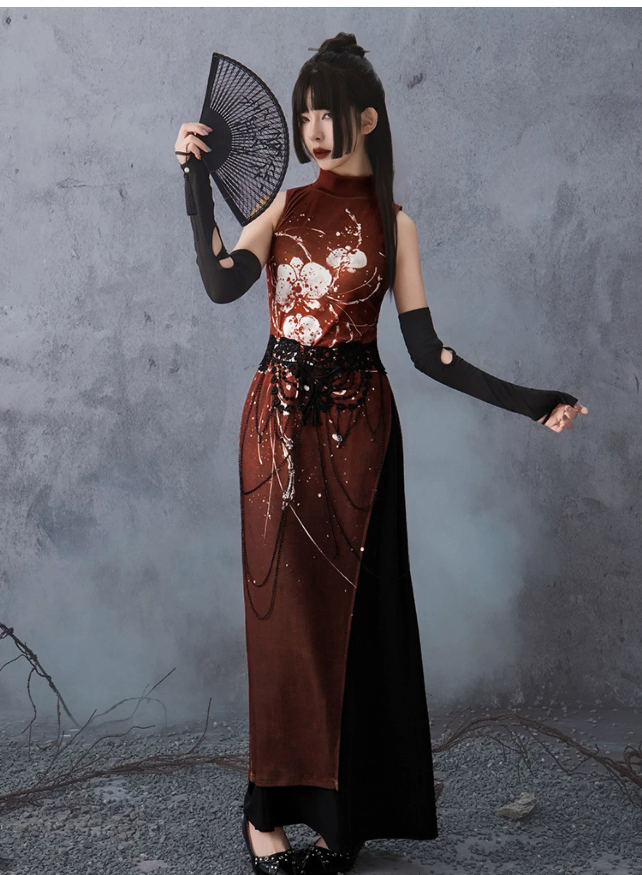 Scarlet Orchid High-Slit Qipao Dress | Red Mandarin Collar New Chin Red Bone Orchid Cheongsam, Single Cheongsam / M Scarlet Orchid High-Slit Qipao Dress | Red Mandarin Collar New Chin Red Bone Orchid Cheongsam, Single Cheongsam / M
