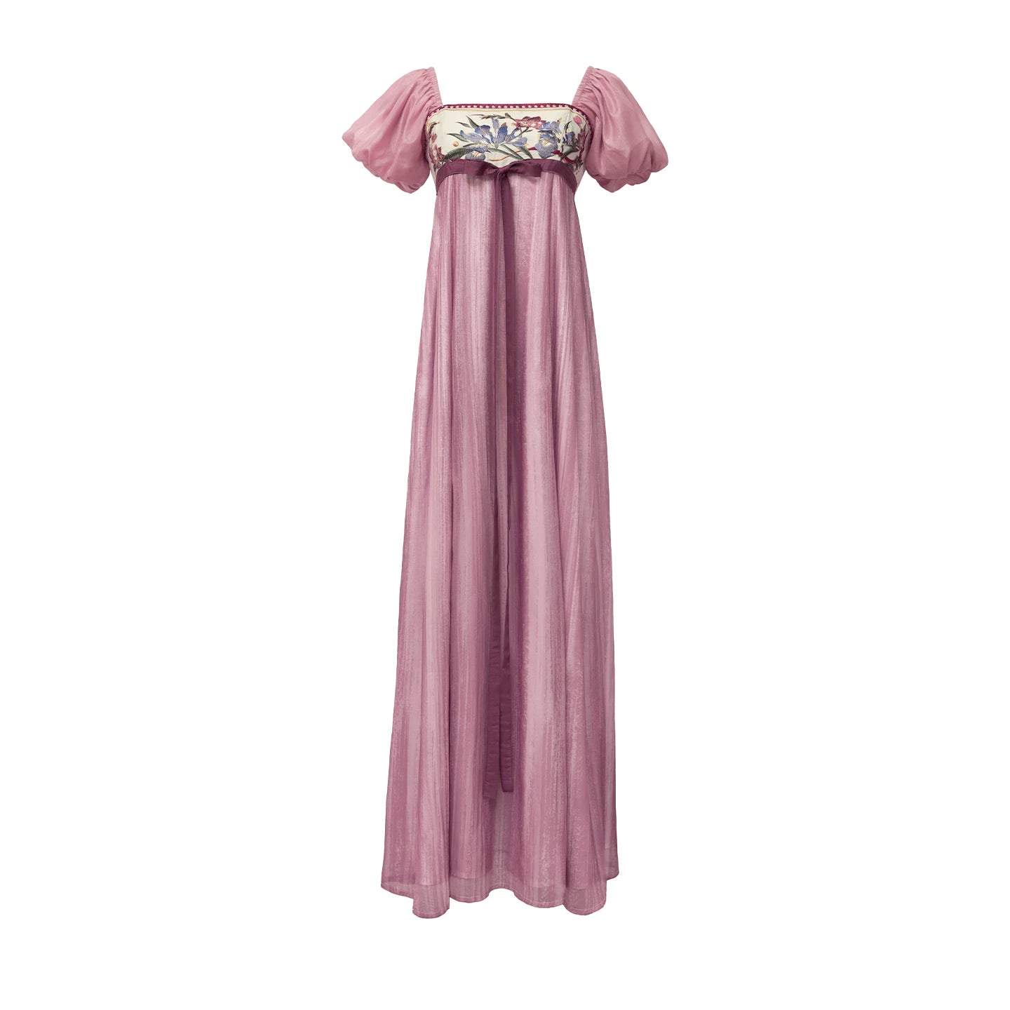 [Entering the curtain spring]  embroidered long dress bubble sleeves early spring beautiful dress