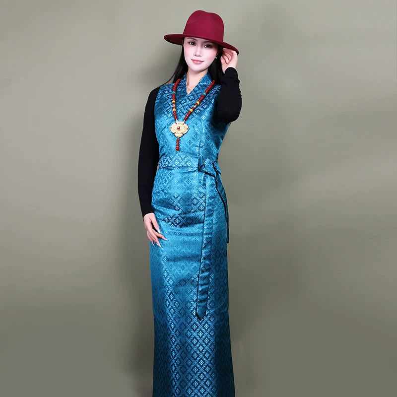 Tibetan Women's Dress | Sleeveless Kangba Bola Skirt for Dance Performance