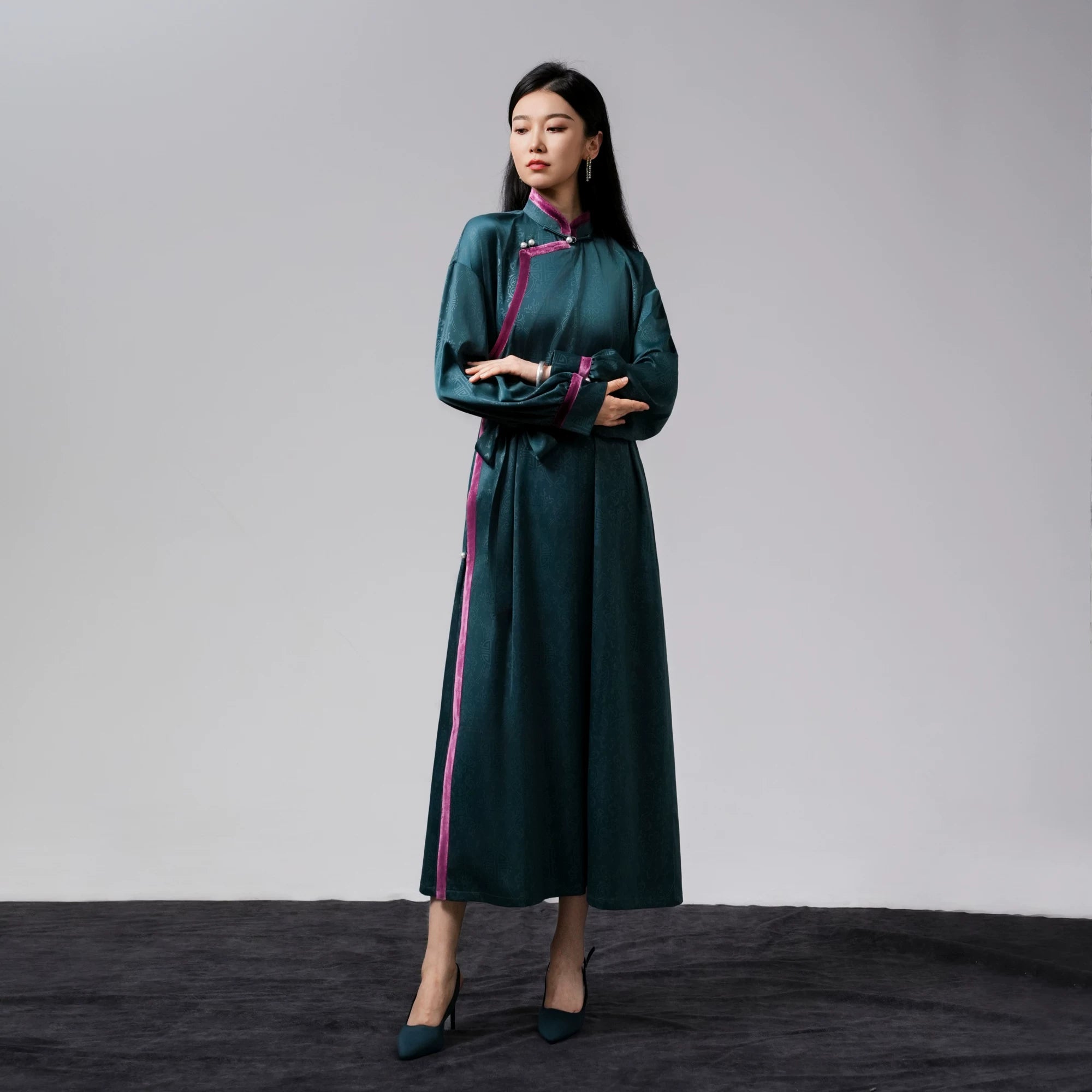 Mongolian element dress ethnic style summer new long middle-aged and elderly mother dress formal settings robe banquet