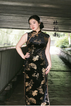Plus Size Sleeveless Qipao – New Chinese Style Vintage-Inspired Gold Foil Cheongsam for Women - Yandan_Hanfu