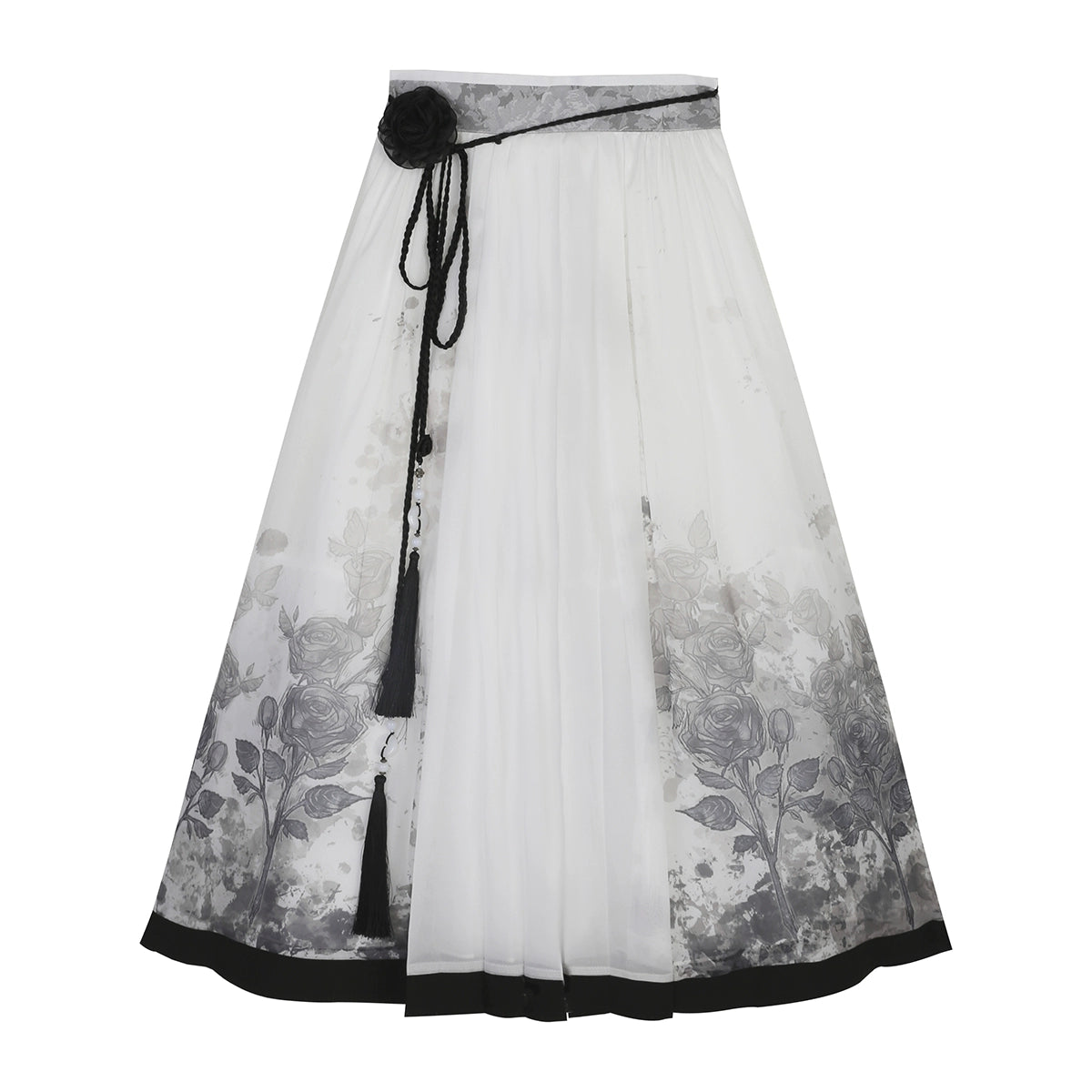 New Chinese style black top shirt print skirt set spring and
