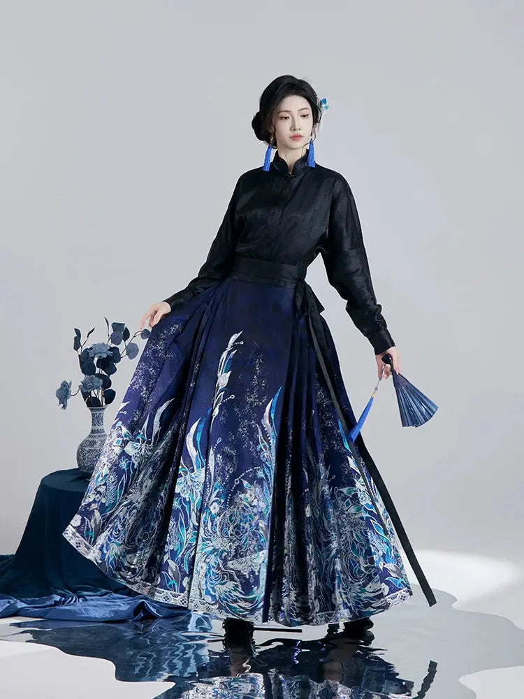 This blue modern hanfu features elegant hanfu sleeves, a stylish hanfu jacket, and timeless charm. Perfect as a princess hanfu dress, fairy hanfu dress, or casual hanfu, it suits every hanfu woman. Inspired by Ming Dynasty hanfu, this modern hanfu dress pairs beautifully with a hanfu shirt for a layered look. Ideal for hanfu cosplay or as a cozy winter hanfu, it’s available at our trusted hanfu shop. Wondering where to buy hanfu? Find the best modernised hanfu and blue hanfu designs here.