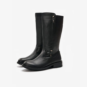 Kangba Tibetan black leather boots with zipper for dance and traditional styling