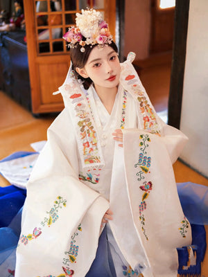 Korean wedding hanbok with colorful embroidery and traditional design.