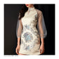 White Splicing sleeves slim-fitting split-ended jacquard short cheongsam skirt