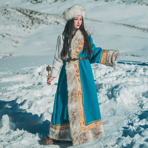 Peacock Blue Tibetan Robe | Wearable Art for a Modern Cultural Experience - Yandan_Hanfu