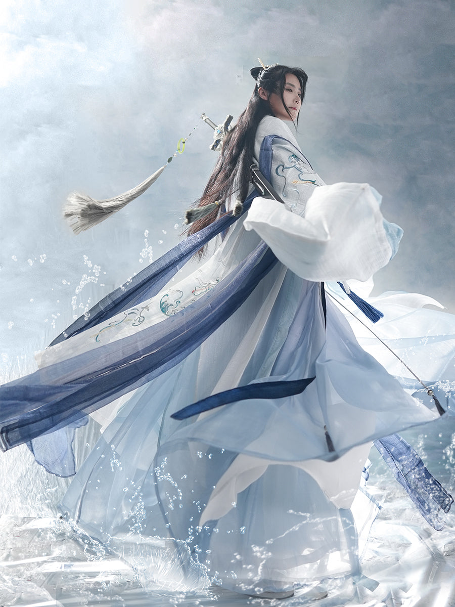 [Eight Immortals Crossing the Sea] Song-made Hanfu men' hanfu blue and white