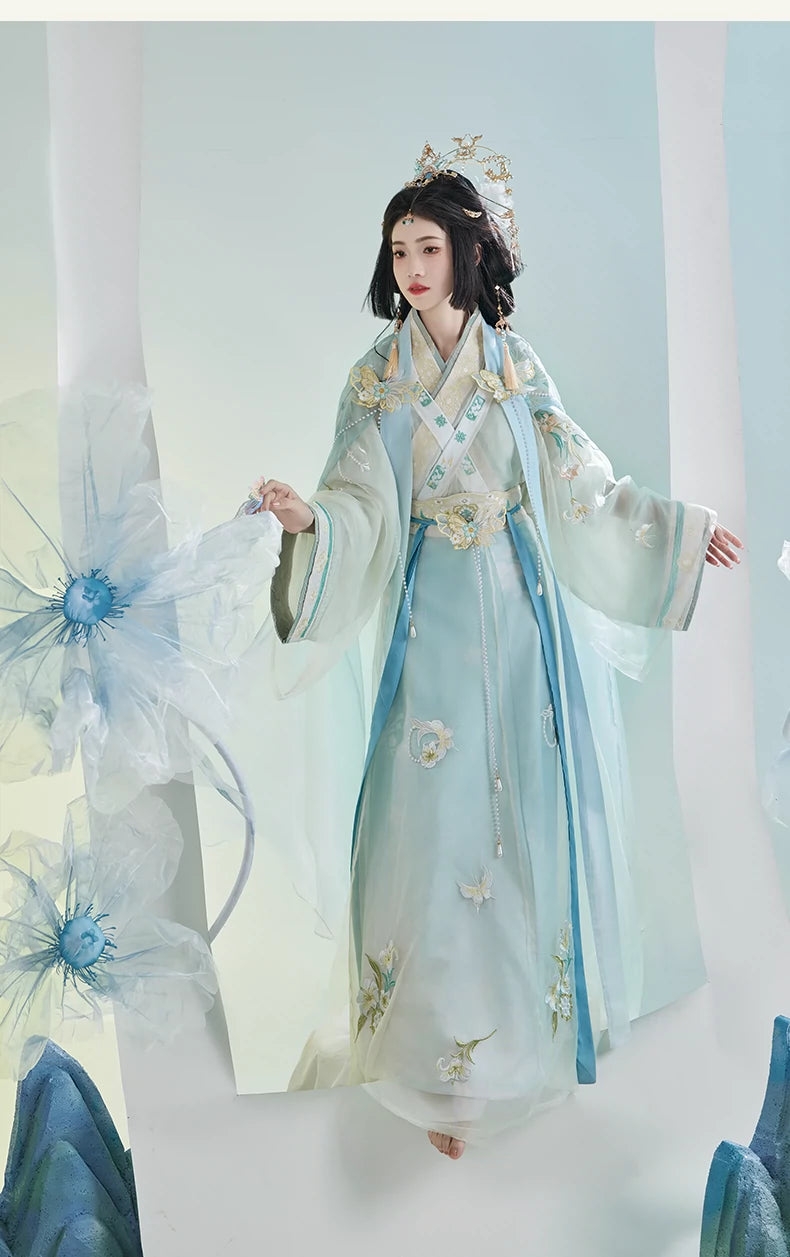 Discover blue hanfu for women with elegant hanfu sleeves, intricate hanfu patterns, and layered designs. Perfect as a princess hanfu dress, fairy hanfu dress, or sexy hanfu, it’s ideal for hanfu cosplay, hanfu dance style, or casual wear. Shop plus size hanfu, hanfu skirts, and more at our trusted hanfu shop, featuring hanfu for sale from top chinese clothing brands and the best Chinese designer clothing websites.