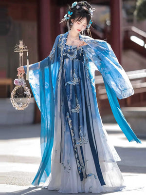 This blue hanfu for women features elegant hanfu sleeves, intricate hanfu patterns, and layered designs. Perfect as a princess hanfu dress, fairy hanfu dress, or sexy hanfu, it’s inspired by Tang Dynasty hanfu and ideal for hanfu cosplay or hanfu dance styles. Shop plus size hanfu, hanfu skirts, and more at our trusted hanfu shop. Wondering where to buy hanfu? Explore hanfu for sale from top Chinese clothing brands and the best Chinese designer clothing websites at our Chinese clothing store online.