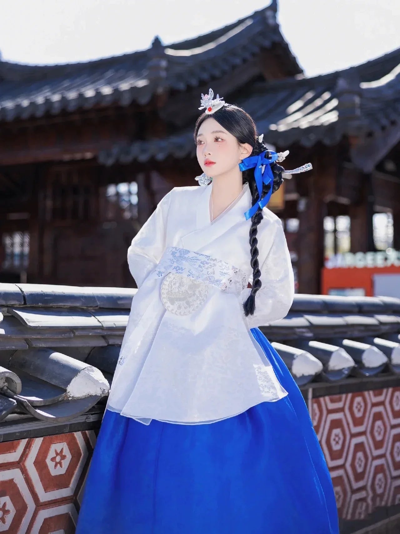 Blue Princess Hanbok Dress - Korean Palace Style Wedding & Event Outfit Whole Set (free skirt support) / one size fits all Blue Princess Hanbok Dress - Korean Palace Style Wedding & Event Outfit Whole Set (free skirt support) / one size fits all