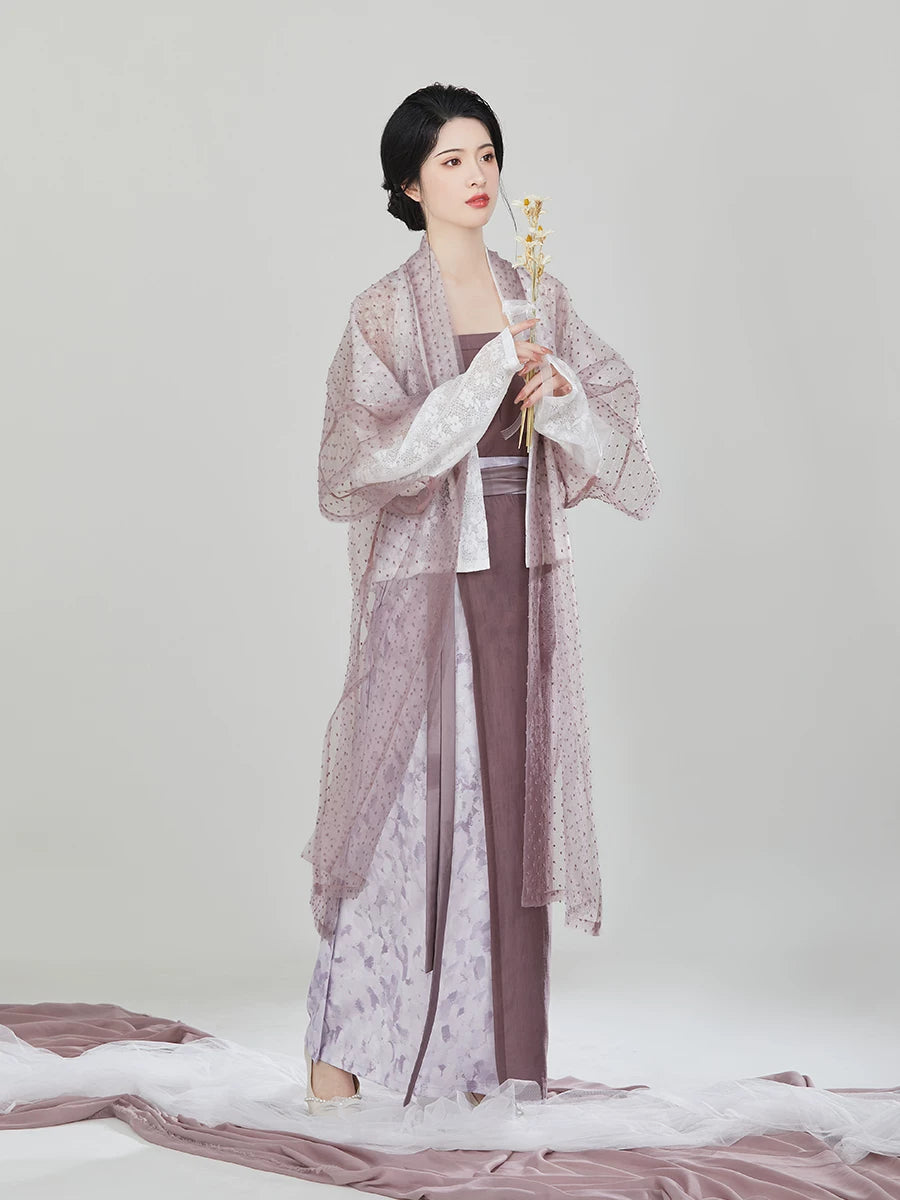 Song Style Modern Hanfu Separates and Spiral Skirt Set - three-quarter styling view
