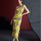 Jacquard gold yellow dyed bamboo sleeveless medium and long cheongsam