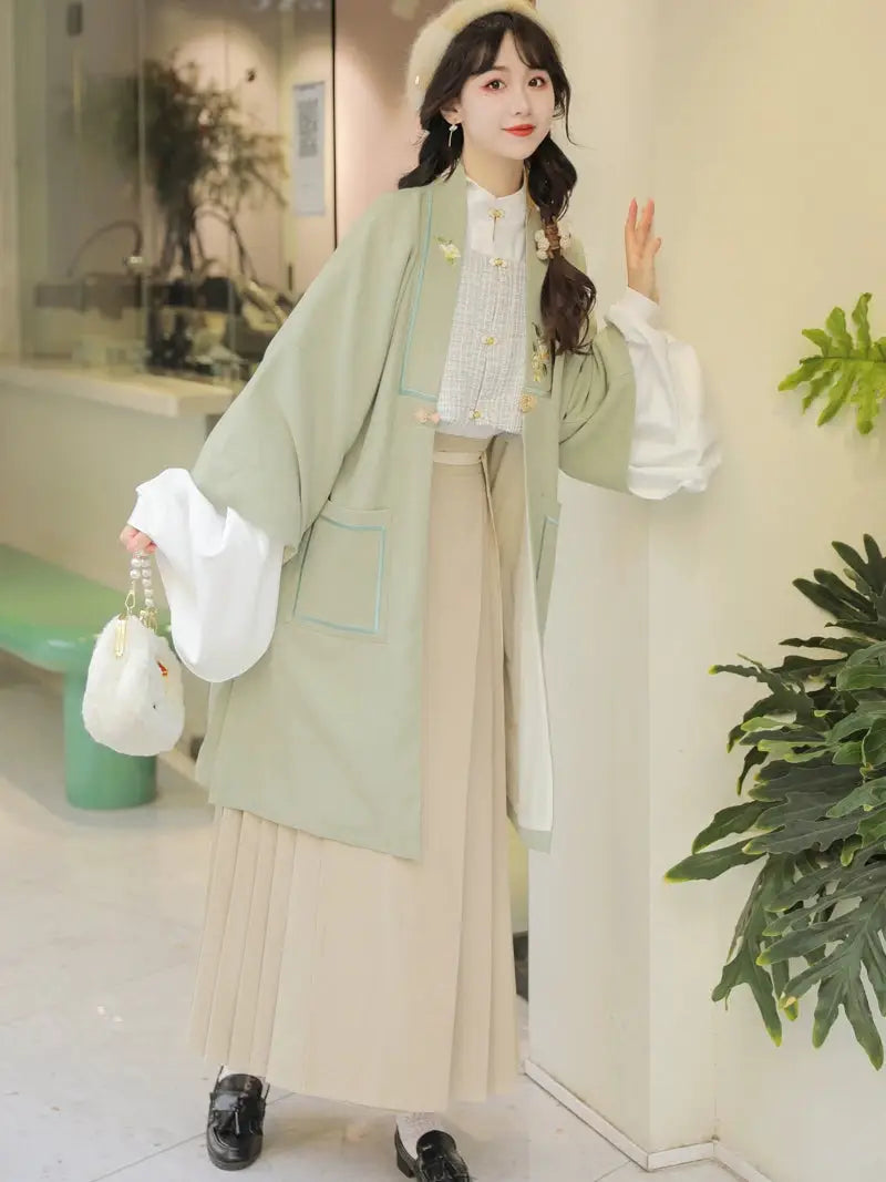 This green modern hanfu blends tradition and style with hanfu sleeves, a chic hanfu jacket, and elegant hanfu patterns. Perfect as a princess hanfu dress, fairy hanfu dress, or casual hanfu, it’s ideal for hanfu cosplay or everyday wear. Inspired by Ming Dynasty hanfu, this modern hanfu dress suits hanfu women for any occasion. Looking for winter hanfu or wondering where to buy hanfu? Visit our hanfu shop for the best green hanfu and modernised hanfu designs.