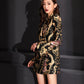 Graceful jacquard Cheongsam blazer dress with detailed floral embroidery.