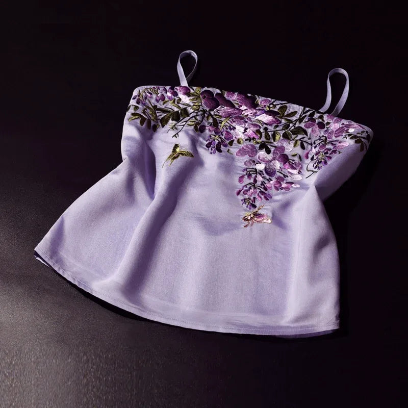 [Wisteria Flower] Spring&summer embroidered Hanfu sling tube top - Yandan_Hanfu