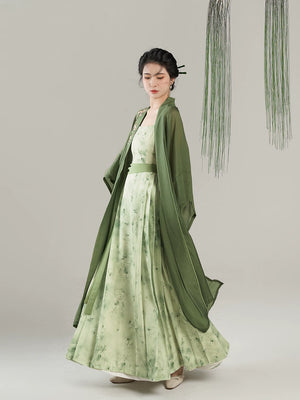 Pear Blossom Song Style Hanfu Jacket and Dress Set - garment silhouette view
